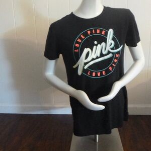 PINK VICTORIA'S SECRET  Love Pink T SHIRT XS Neon on Black Open Back